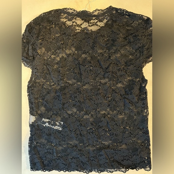 NWOT Zara Black Lace Sheer Cap Sleeve Cute Chic Top‎ Blouse Shirt Small S - Picture 3 of 3